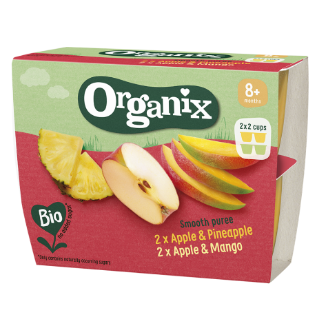 Organix Smooth Purees Apple & Pineapple + Apple & Mango Fruit Cup