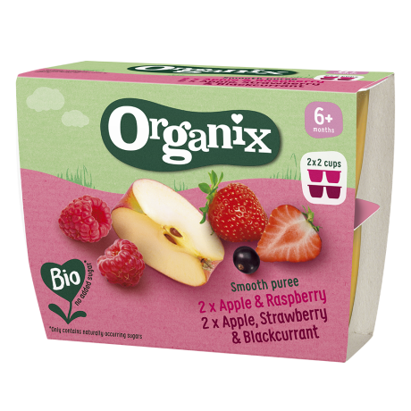 Organix Smooth Purees Apple & Raspberry + Apple, Strawberry & Blackcurrant